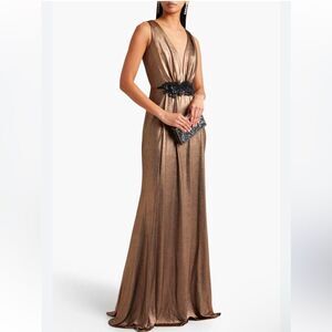 MARCHESA NOTTE Embellished Metallic Stretch-Jersey Gown NEW Size 4